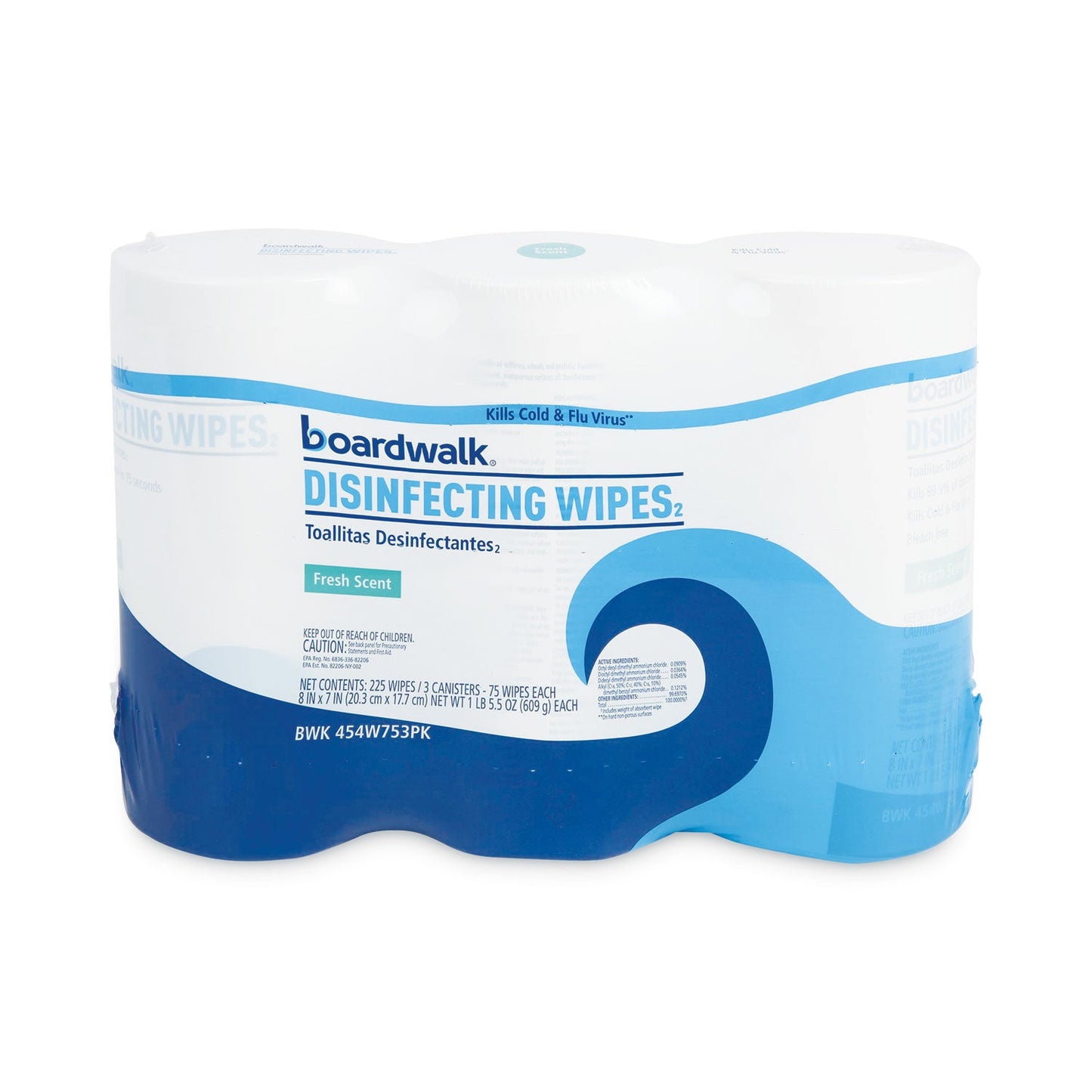 Boardwalk Disinfecting Wipes, 7 x 8, Fresh Scent, 75/Canister, 12 Canisters/Carton
