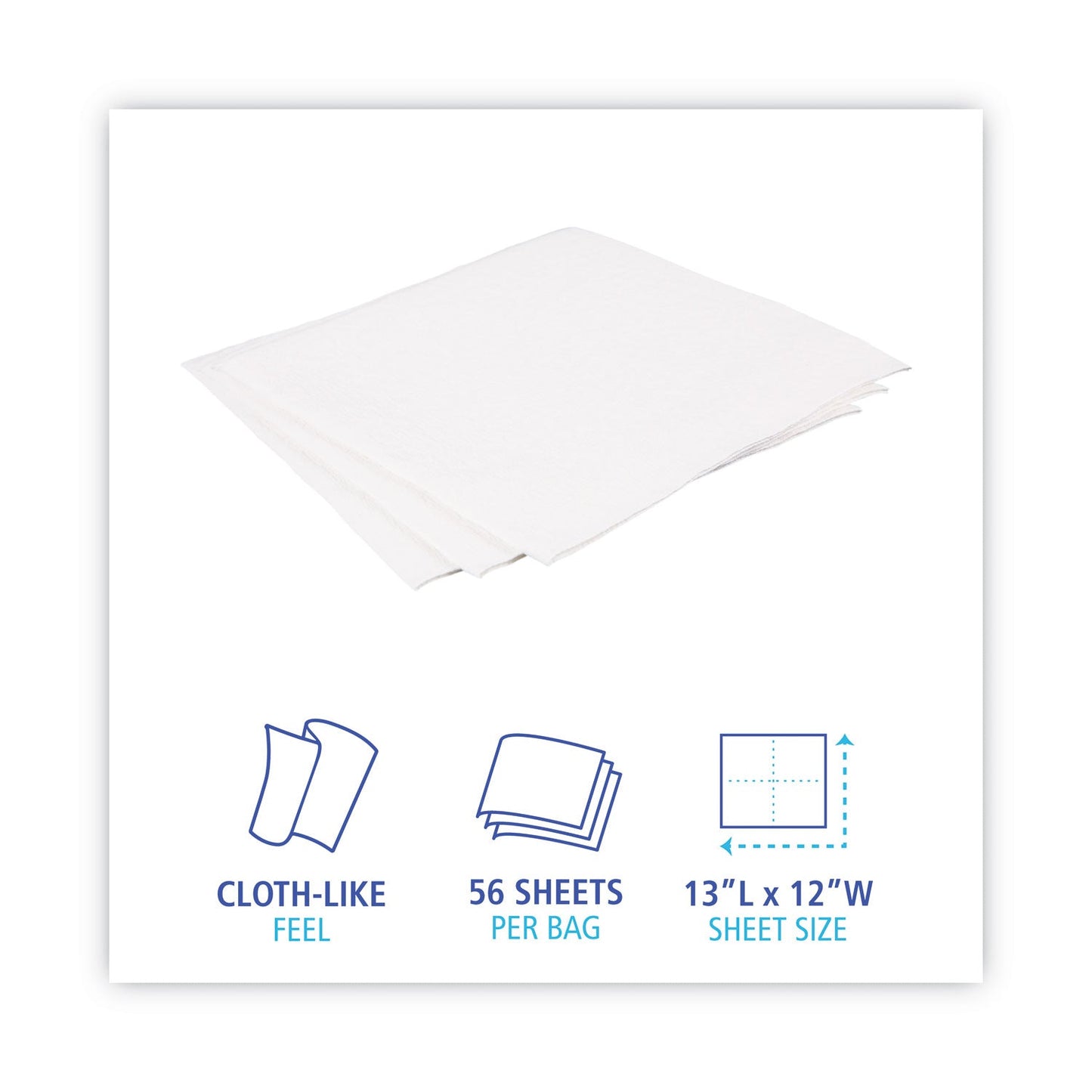 Boardwalk DRC Wipers, 12 x 13, White, 56 Bag, 18 Bags/Carton