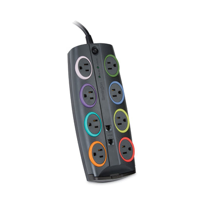 Kensington SmartSockets Surge Protector, 8 AC Outlets, 8 ft Cord, 3,090 J, Dark Gray