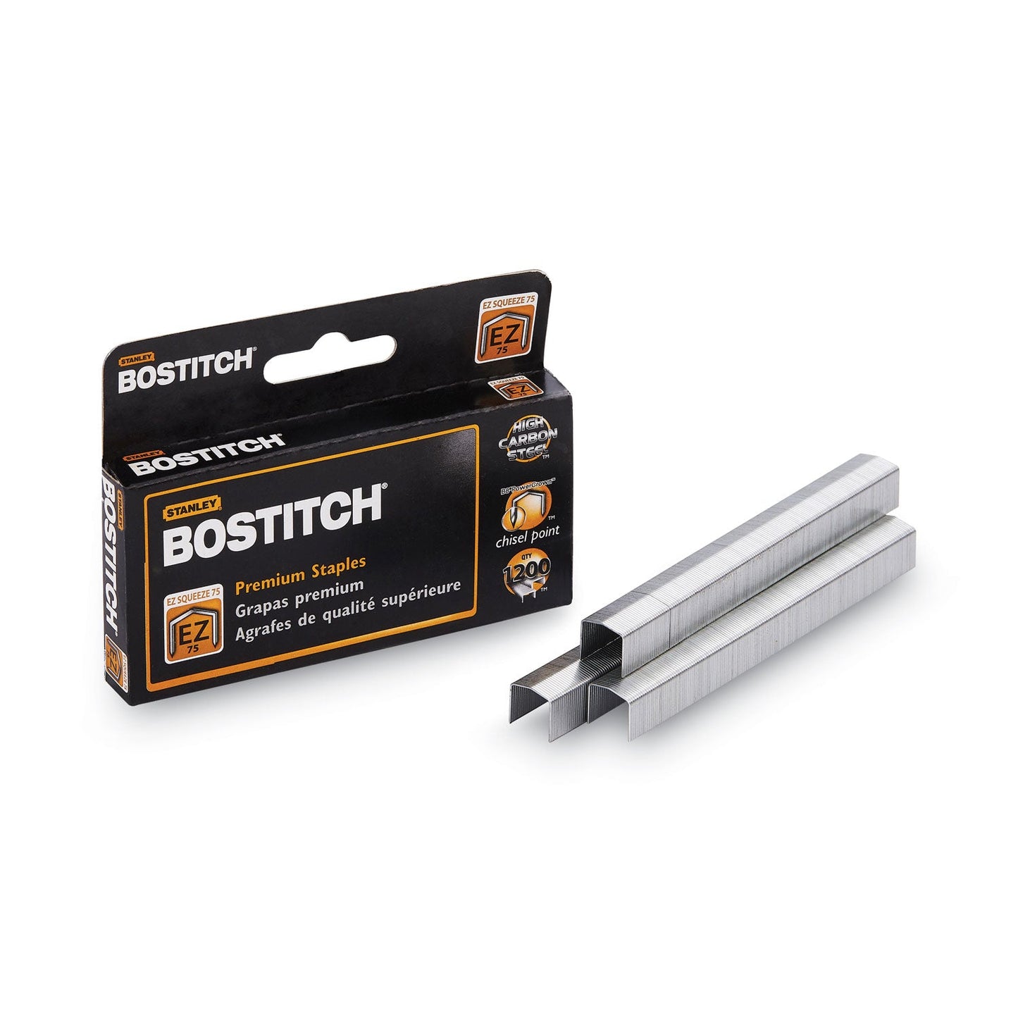Bostitch EZ Squeeze B8 PowerCrown Premium Staples, 0.38" Leg, 0.5" Crown, Steel, 1,200/Box