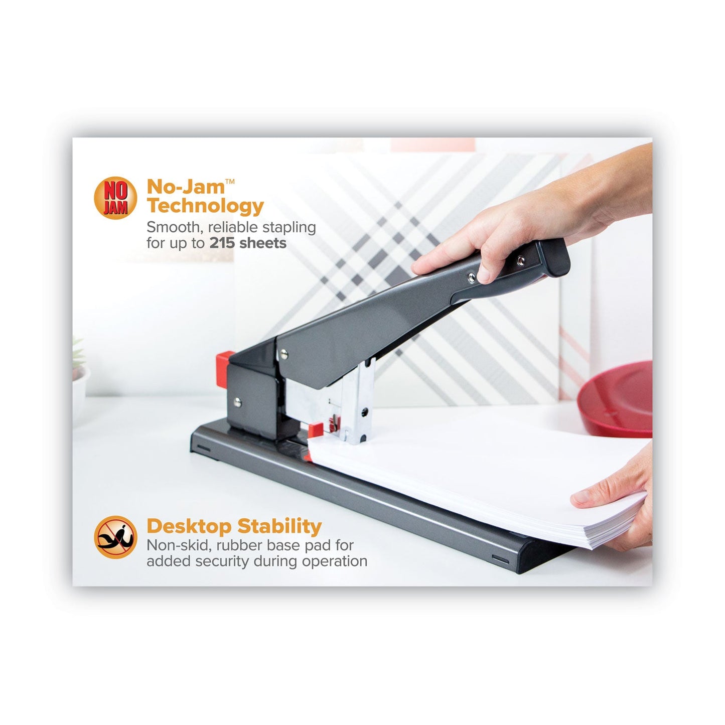 Bostitch Antimicrobial 215-Sheet Extra Heavy-Duty Stapler, 215-Sheet Capacity, Black