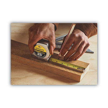 Stanley Powerlock II Power Return Rule, 1" x 25 ft, Chrome/Yellow