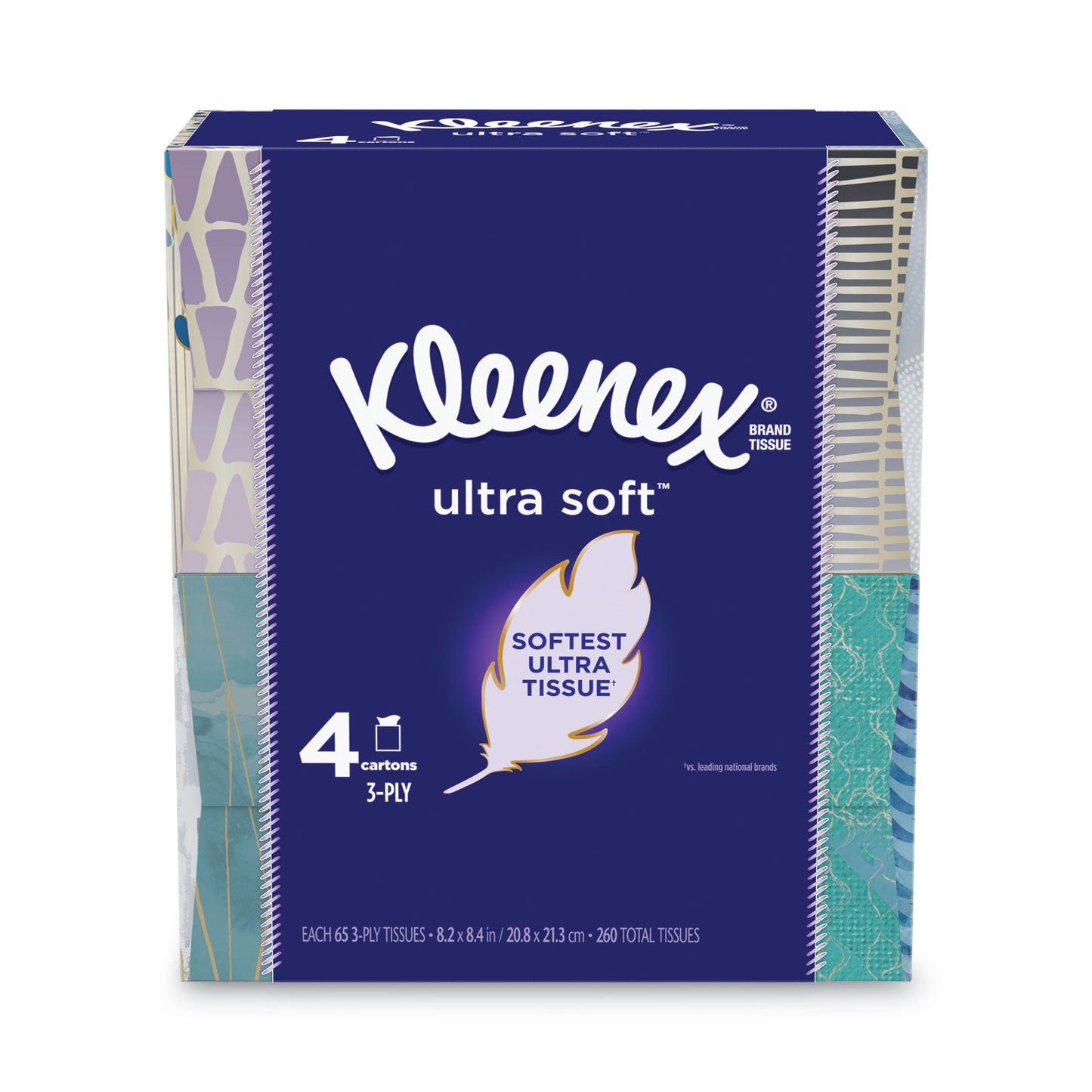 Kleenex Ultra Soft Facial Tissue, 3-Ply, White, 65 Sheets/Box, 4 Boxes/Pack, 12 Packs/Carton