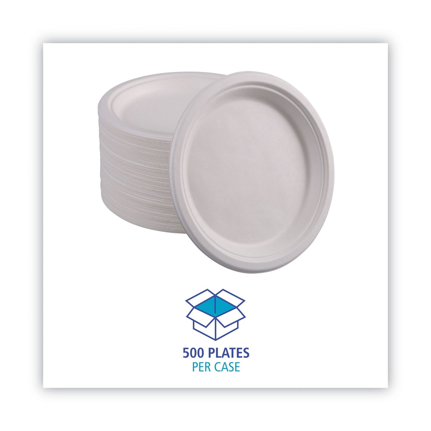 Boardwalk Bagasse Dinnerware, Plate, 10" dia, White, 500/Carton