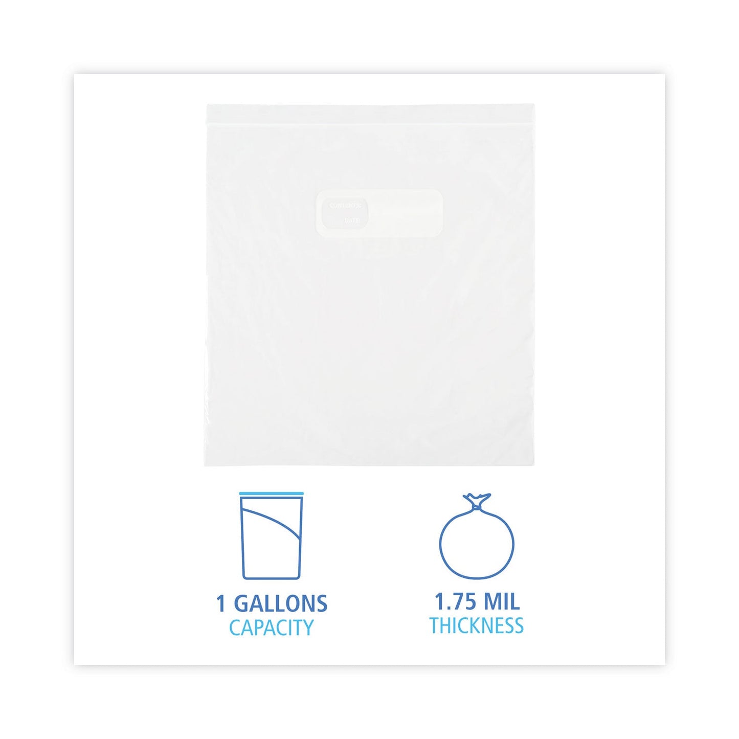 Boardwalk Reclosable Food Storage Bags, 1 gal, 1.75 mil, 10.5" x 11", Clear, 250/Box