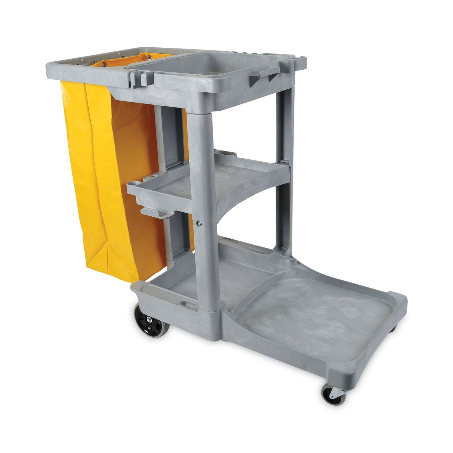 Boardwalk Janitor's Cart, Plastic, 4 Shelves, 1 Bin, 22" x 44" x 38", Gray