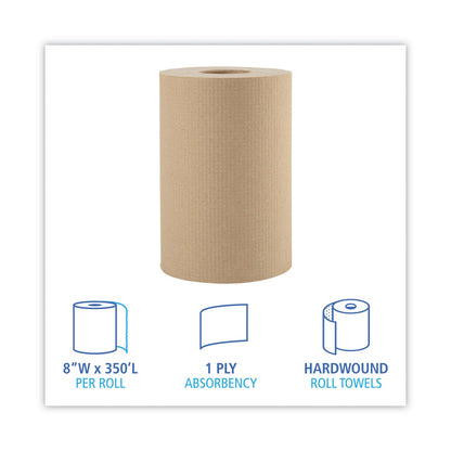 Boardwalk Hardwound Paper Towels, 1-Ply, 8" x 350 ft, Natural, 12 Rolls/Carton
