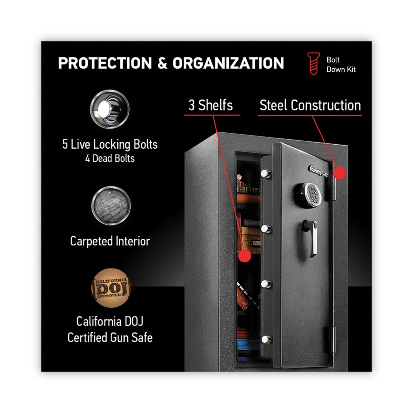 Sentry EF4738E Safe, 4.71 cu ft, 21.7w x 19d x 37.7h, Black