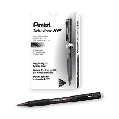 Pentel Twist-Erase EXPRESS Mechanical Pencil, 0.5 mm, HB (#2.5), Black Lead, Black Barrel, Dozen