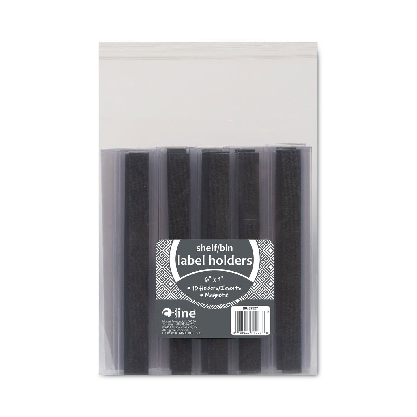 C-Line HOL-DEX Magnetic Shelf/Bin Label Holders, Side Load, 1 x 6, Clear, 10/Box