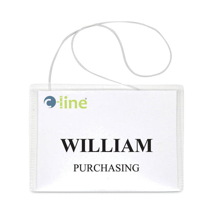 C-Line Name Badge Kits, Top Load, 4 x 3, Clear, Elastic Cord, 50/Box