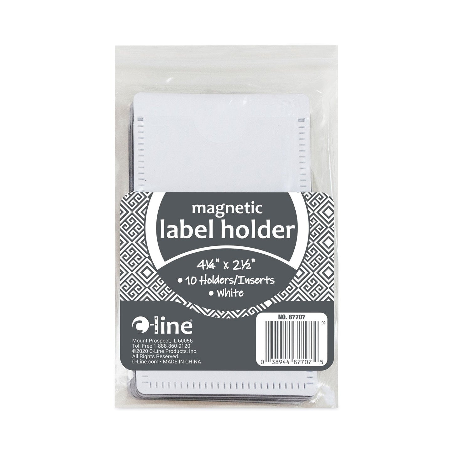 C-Line Slap-Stick Magnetic Label Holders, Side Load, 4.25 x 2.5, White, 10/Pack