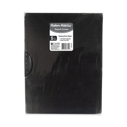 C-Line Modern Metallic Executive Style Report Cover, Swing Clip, 8.5 x 11, Black/Black, 5/Pack