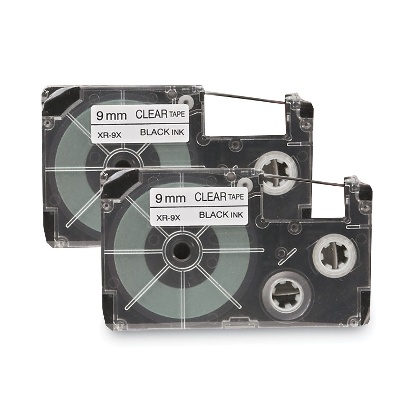 Casio Tape Cassettes for KL Label Makers, 0.37" x 26 ft, Black on Clear, 2/Pack