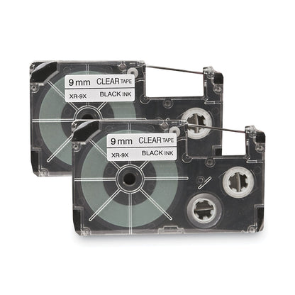 Casio Tape Cassettes for KL Label Makers, 0.37" x 26 ft, Black on Clear, 2/Pack