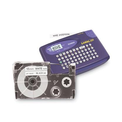 Casio Tape Cassettes for KL Label Makers, 0.75" x 26 ft, Black on White, 2/Pack