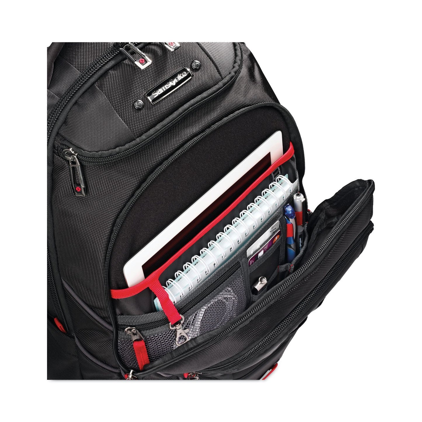 Samsonite Tectonic PFT Backpack, Fits Devices Up to 17", Ballistic Nylon, 13 x 9 x 19, Black/Red