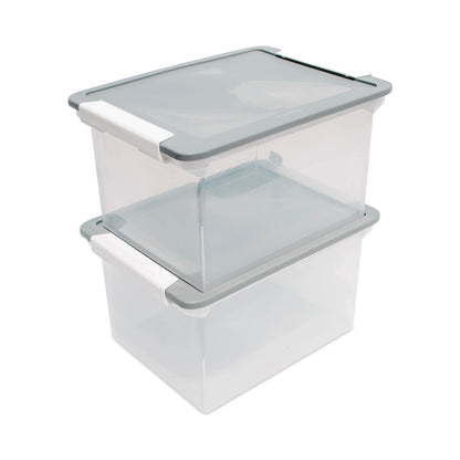 Storex Portable File Tote with Locking Handles, Letter/Legal Files, 18.5" x 14.25" x 10.88", Clear/Silver