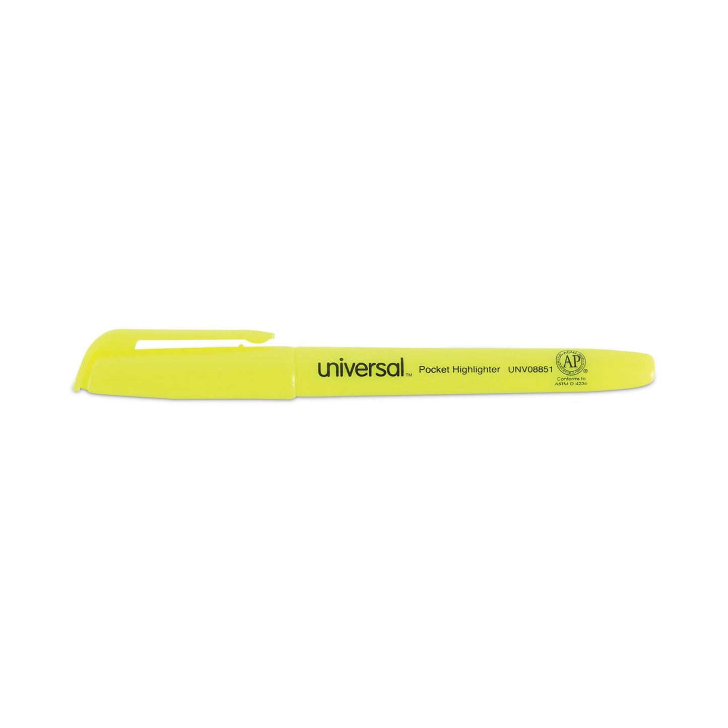 Universal Pocket Highlighters, Fluorescent Yellow Ink, Chisel Tip, Yellow Barrel, Dozen