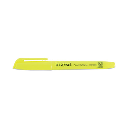 Universal Pocket Highlighters, Fluorescent Yellow Ink, Chisel Tip, Yellow Barrel, Dozen