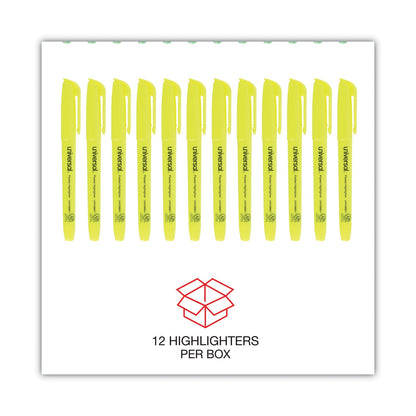 Universal Pocket Highlighters, Fluorescent Yellow Ink, Chisel Tip, Yellow Barrel, Dozen