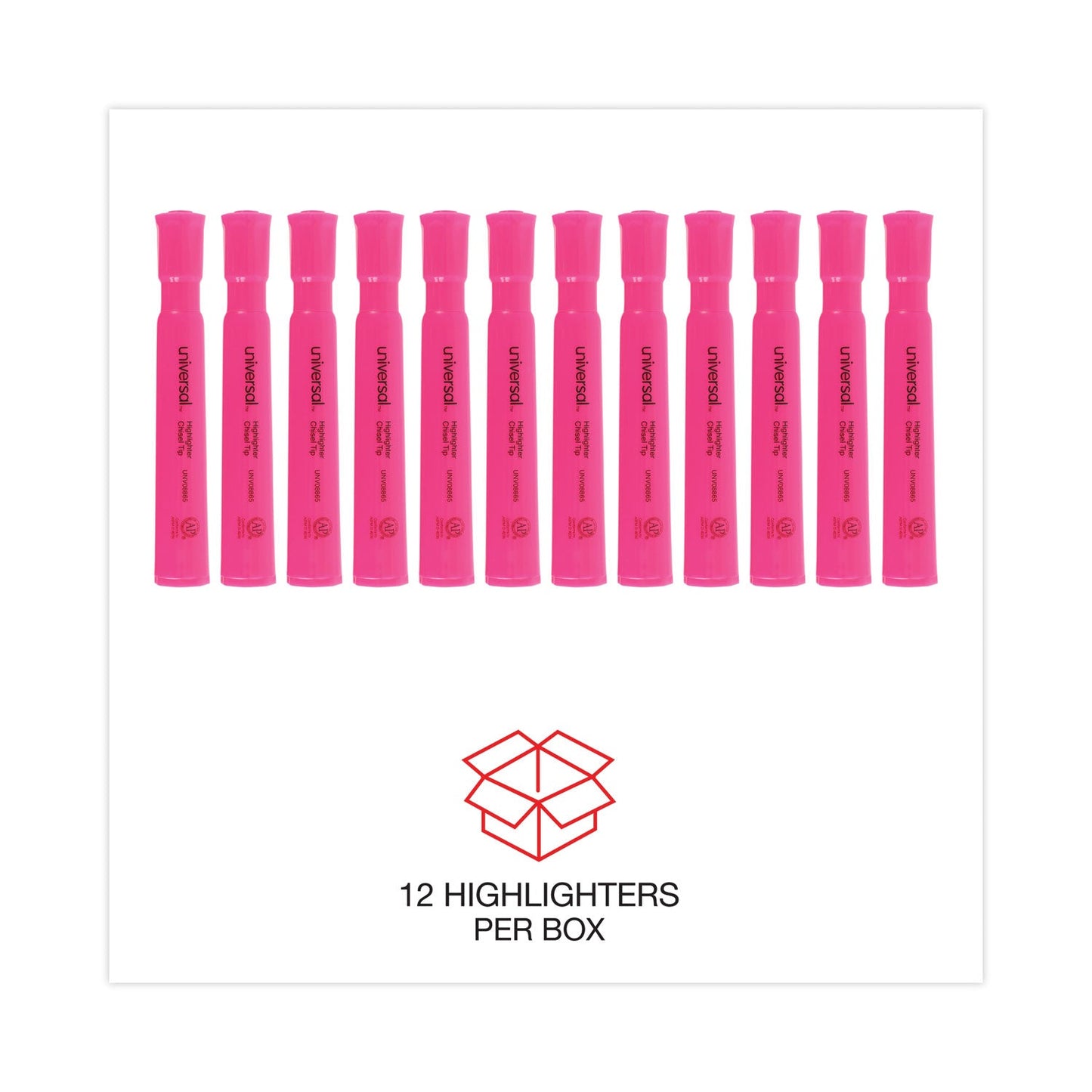 Universal Desk Highlighters, Fluorescent Pink Ink, Chisel Tip, Pink Barrel, Dozen
