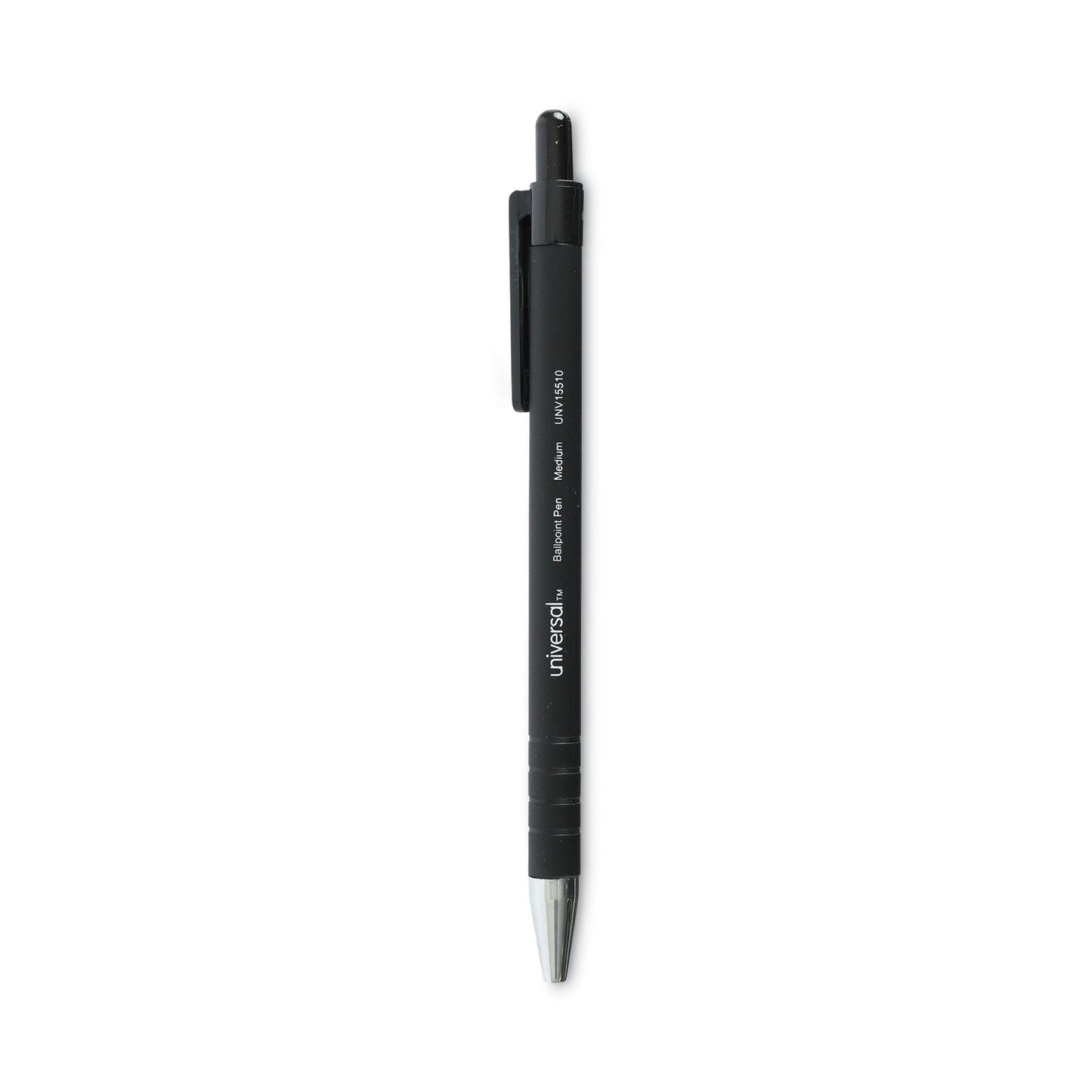 Universal Ballpoint Pen, Retractable, Medium 1 mm, Black Ink, Black Barrel, Dozen