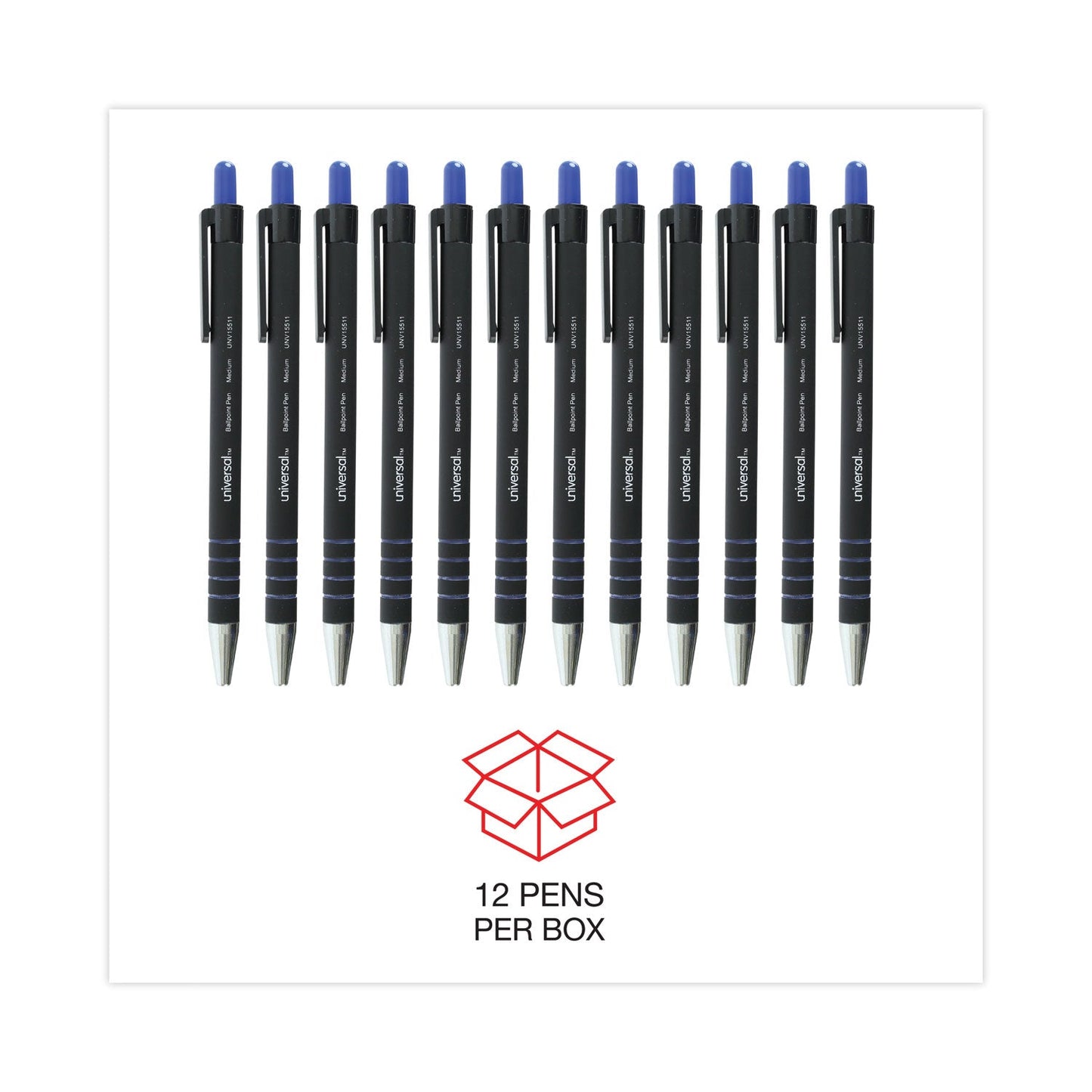 Universal Ballpoint Pen, Retractable, Medium 1 mm, Blue Ink, Blue Barrel, Dozen