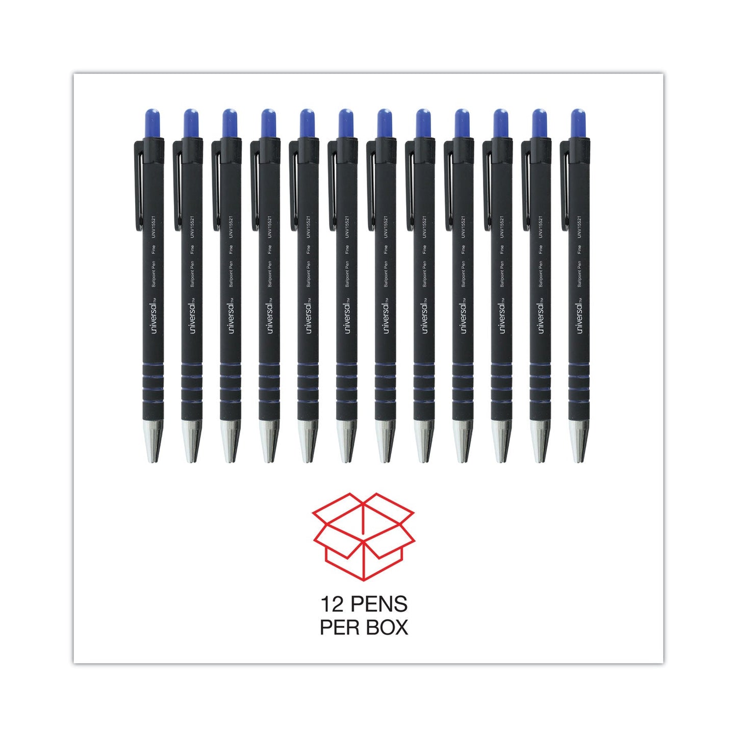 Universal Ballpoint Pen, Retractable, Fine 0.7 mm, Blue Ink, Blue Barrel, Dozen