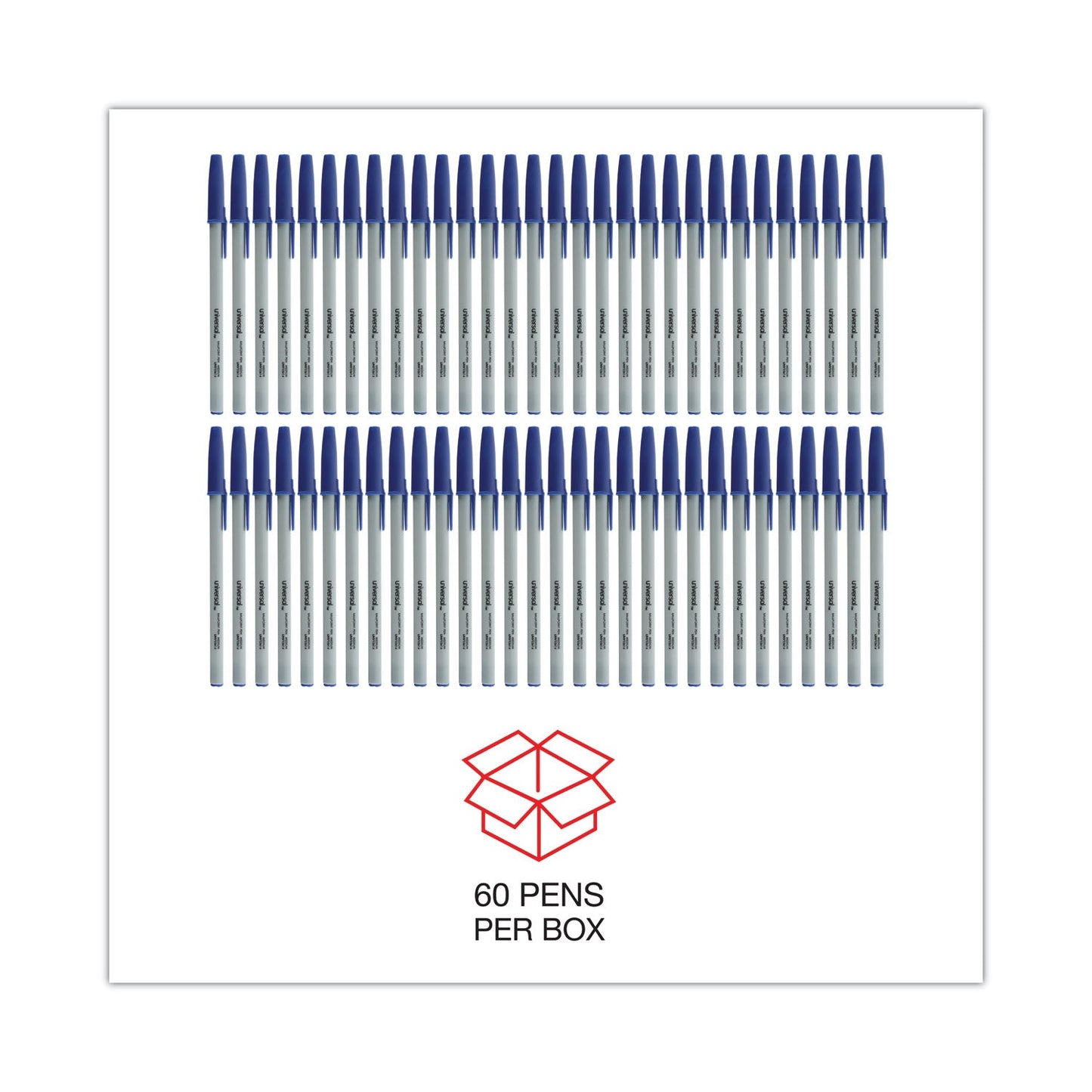 Universal Ballpoint Pen Value Pack, Stick, Medium 1 mm, Blue Ink, Gray Barrel, 60/Pack