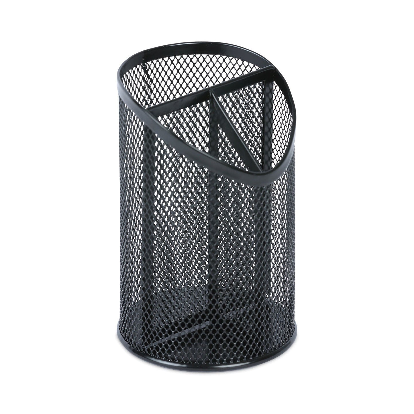 Universal Metal Mesh 3-Compartment Pencil Cup, 4.13" Diameter x 6"h, Black