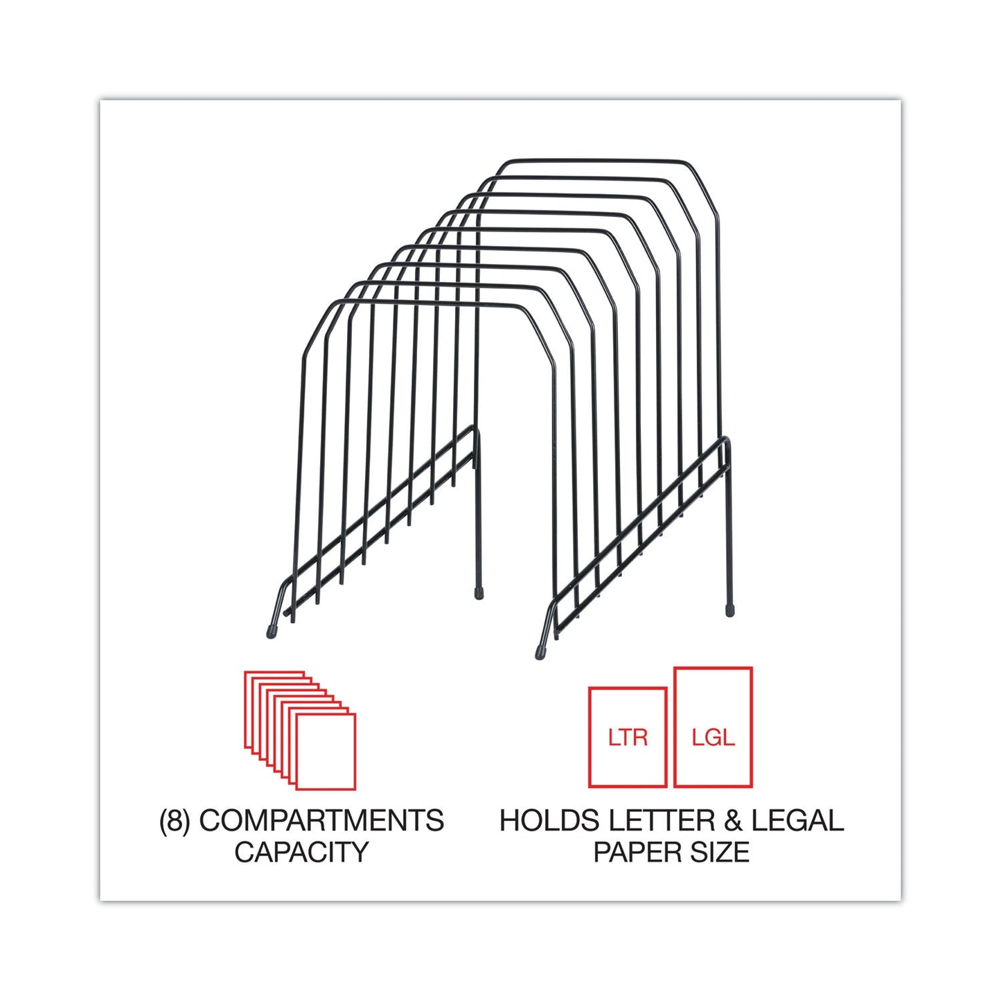 Universal Wire Tiered File Sorter, 8 Sections, Letter to Legal Size Files, 8" x 10.5" x 12.5", Black