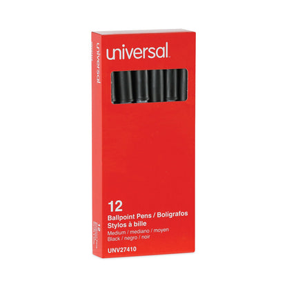 Universal Ballpoint Pen, Stick, Medium 1 mm, Black Ink, Gray Barrel, Dozen