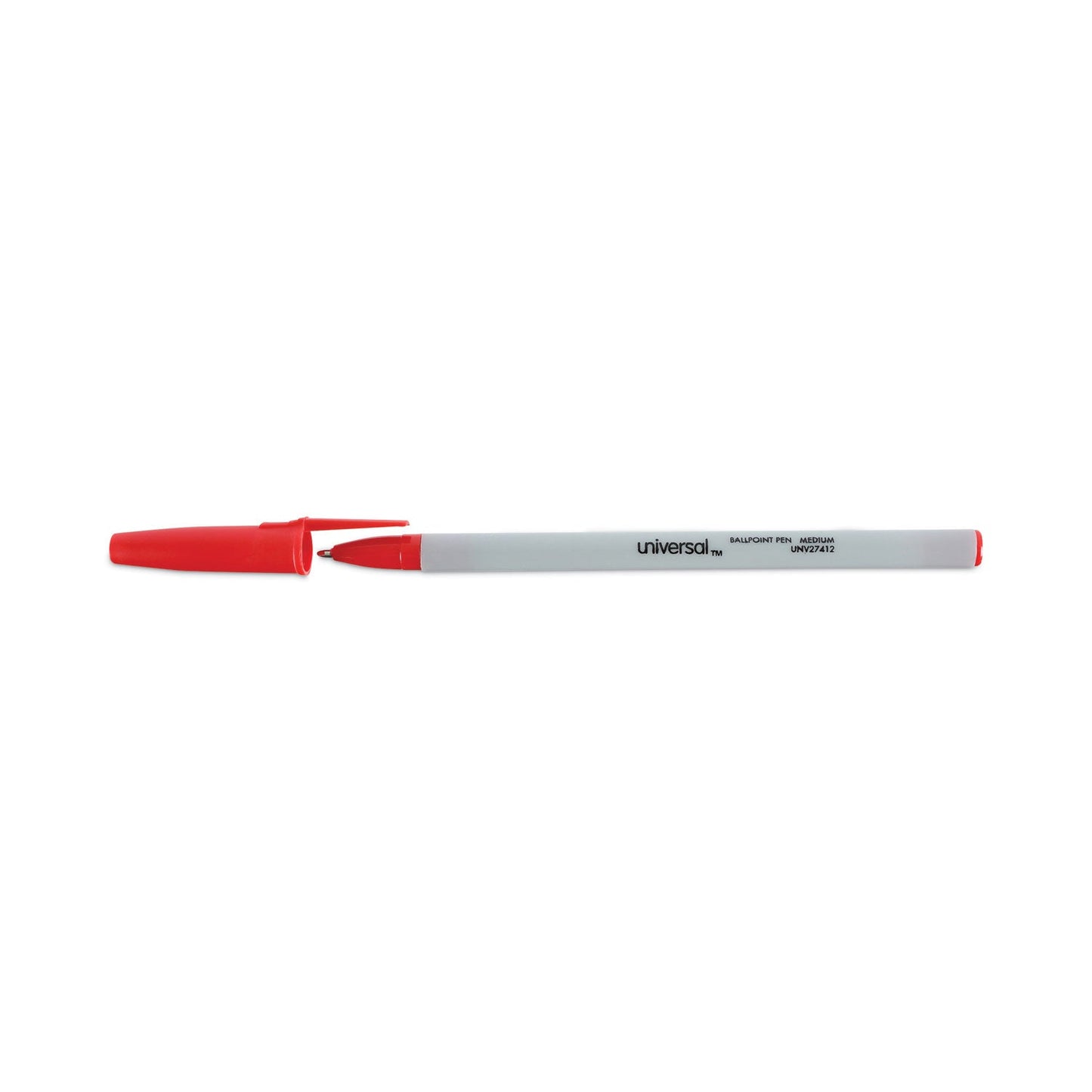 Universal Ballpoint Pen, Stick, Medium 1 mm, Red Ink, Gray Barrel, Dozen