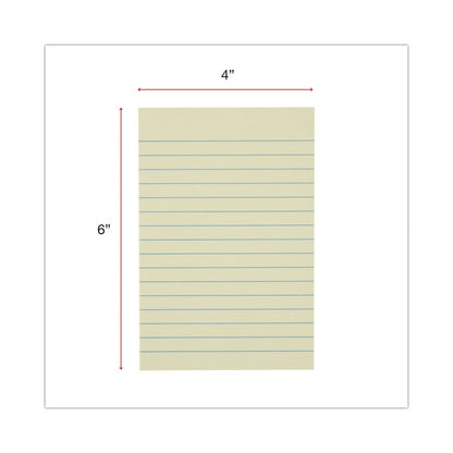 Universal Recycled Self-Stick Note Pads, Note Ruled, 4" x 6", Yellow, 100 Sheets/Pad, 12 Pads/Pack