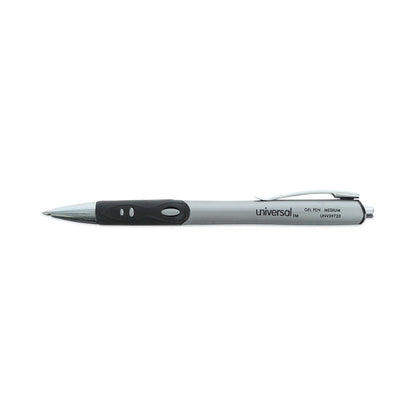 Universal Comfort Grip Gel Pen, Retractable, Medium 0.7 mm, Black Ink, Silver Barrel, Dozen