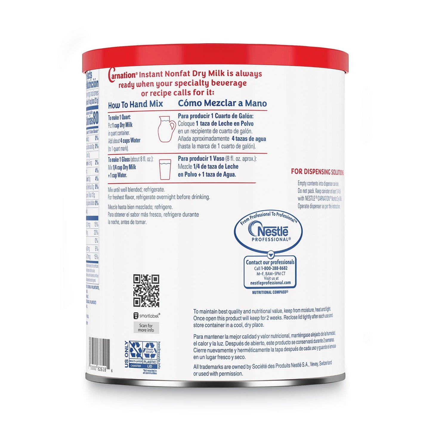Carnation Instant Nonfat Dry Milk, Unsweetened, 22.75 oz Canister, 4/Carton