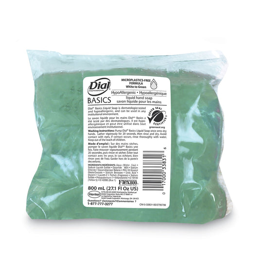 Dial Basics MP Free Liquid Hand Soap, Unscented, 800 mL Bag, 12/Carton