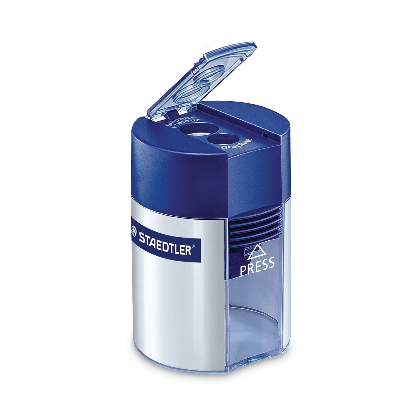 Staedtler Handheld Manual Double-Hole Plastic Sharpener, 1.57 x 1.65 x 2.2, Blue/Silver, 6/Box