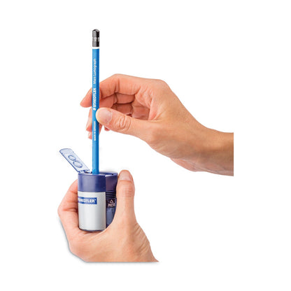 Staedtler Handheld Manual Double-Hole Plastic Sharpener, 1.57 x 1.65 x 2.2, Blue/Silver, 6/Box