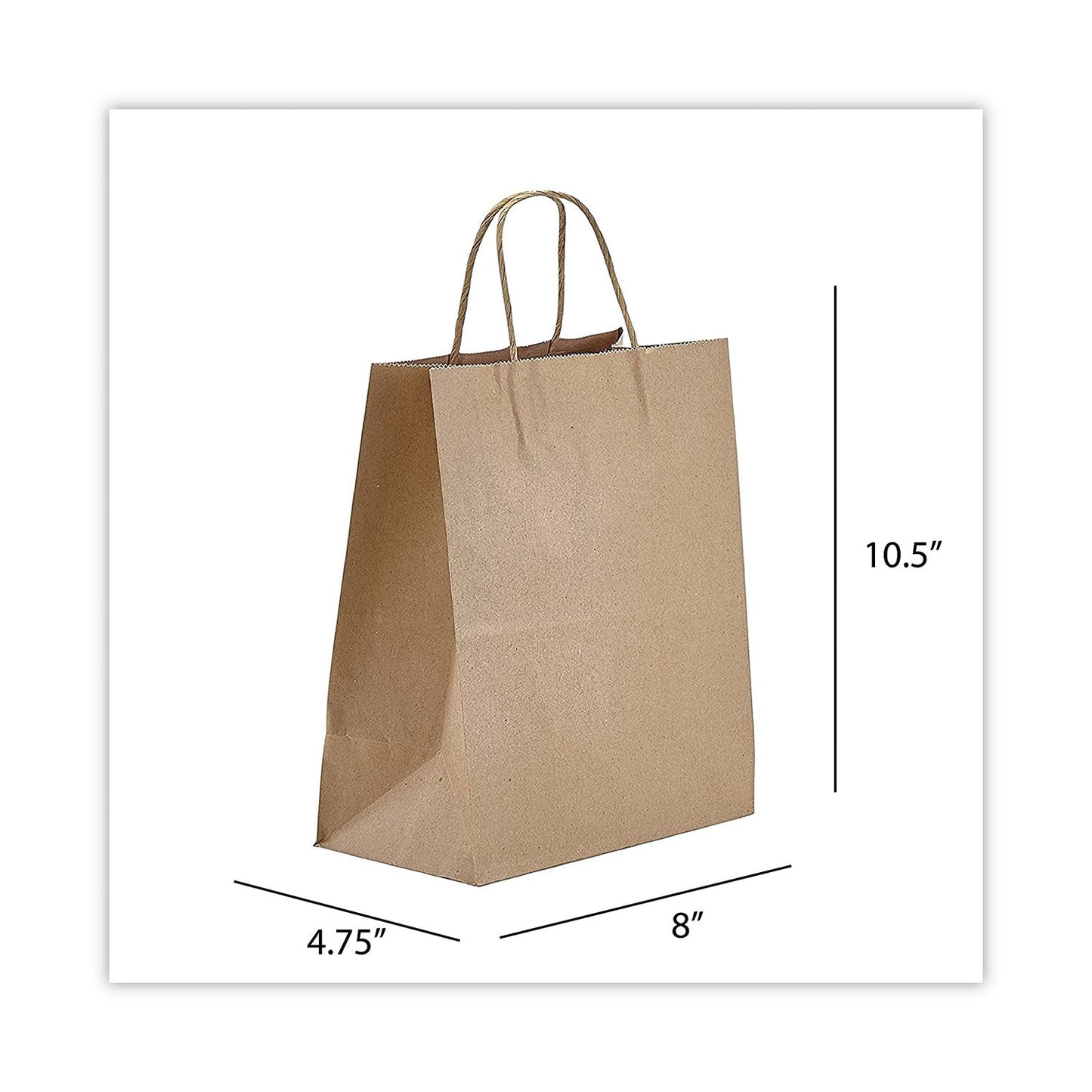 Prime Time Packaging Kraft Paper Bags, Tempo, 8 x 4.75 x 10.5, Natural, 250/Carton