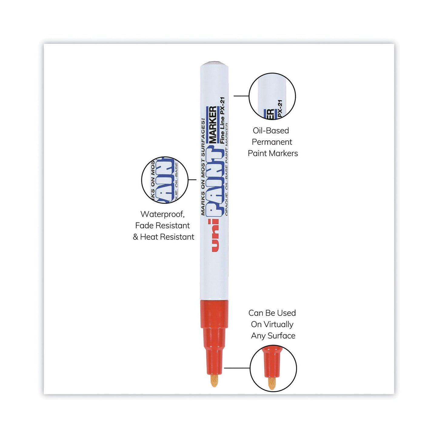 uni Permanent Marker, Fine Bullet Tip, Red