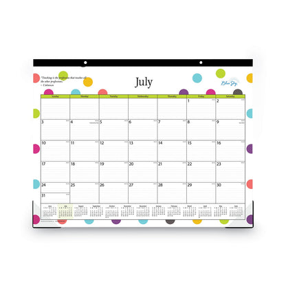 Blue Sky Teacher Dots Academic Desk Pad, 22 x 17, Black Binding, Clear Corners, 12-Month (July to June): 2022 to 2023