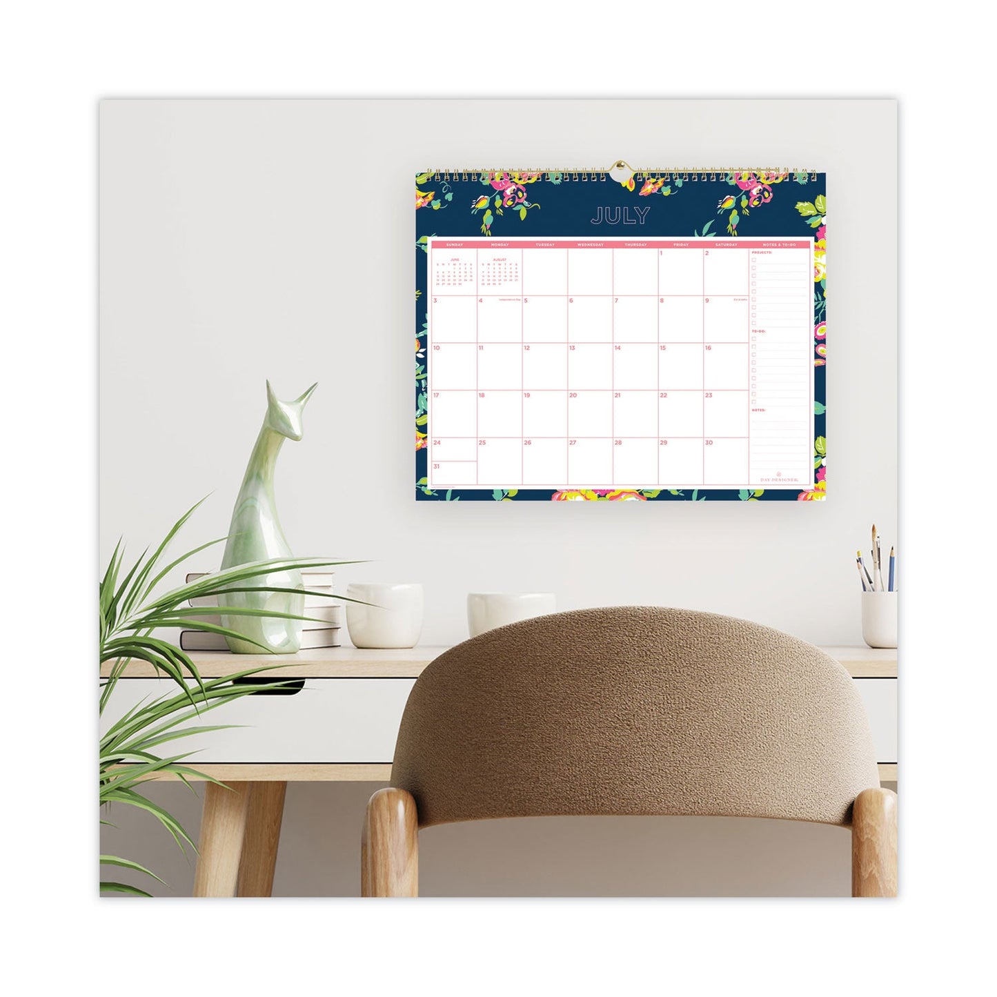 Blue Sky Day Designer Peyton Academic Wall Calendar, Floral Artwork, 15 x 12, White/Navy Sheets, 12-Month (July-June): 2022-2023