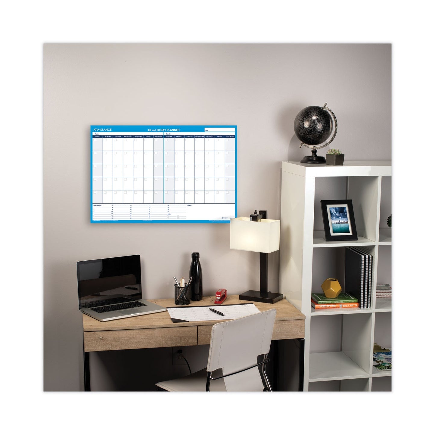 AT-A-GLANCE 30/60-Day Undated Horizontal Erasable Wall Planner, 36 x 24, White/Blue Sheets, Undated