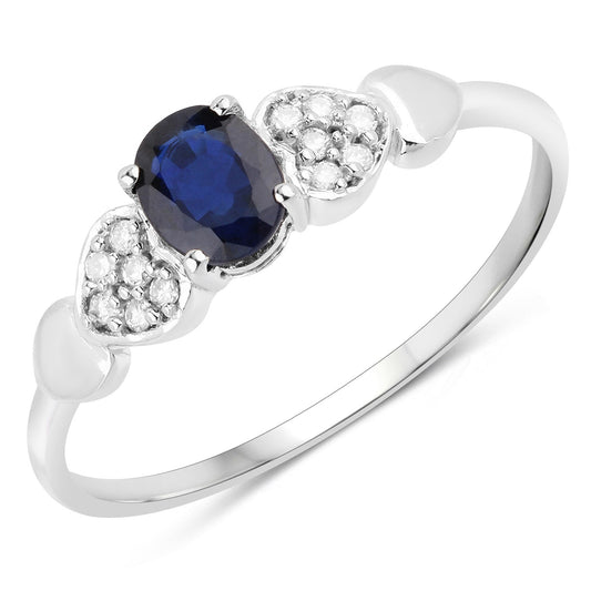 0.44 Carat Genuine Blue Sapphire and White Diamond 14K White Gold Ring
