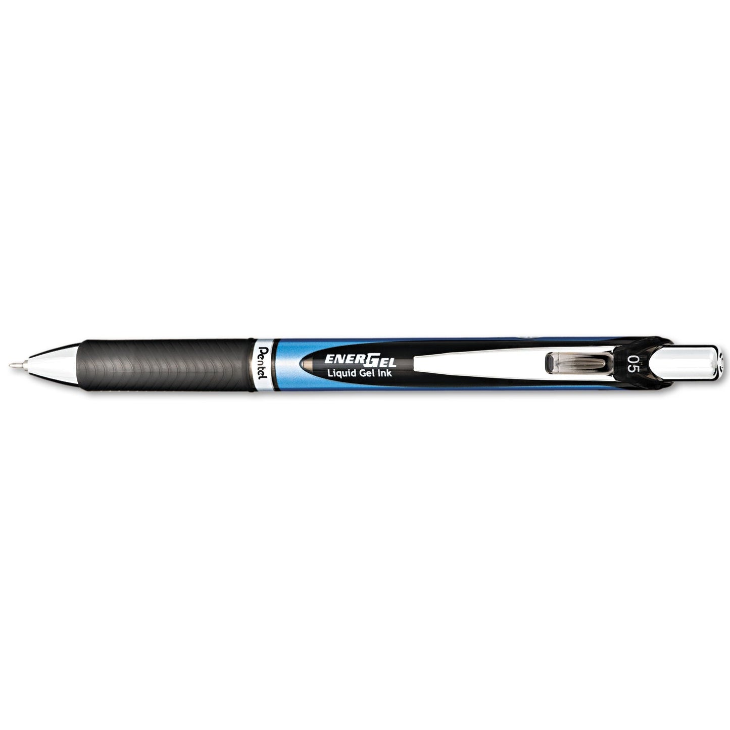 Pentel EnerGel RTX Gel Pen, Retractable, Fine 0.5 mm Needle Tip, Black Ink, Silver/Black Barrel