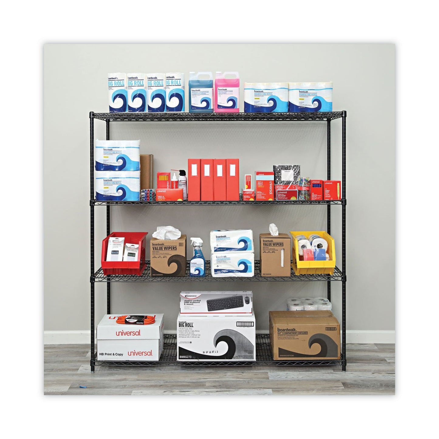 Alera BA Plus Wire Shelving Kit, Four-Shelf, 72w x 24d x 72h, Black Anthracite Plus