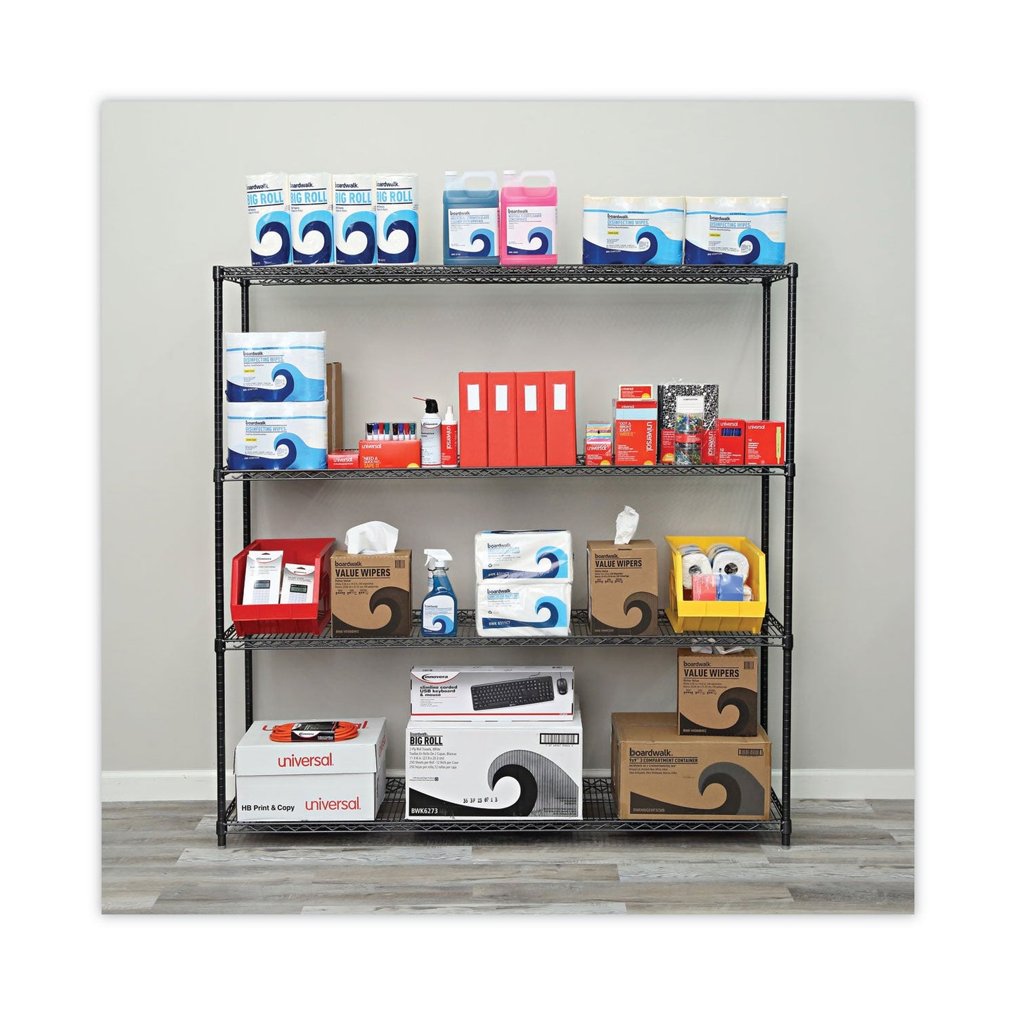 Alera BA Plus Wire Shelving Kit, Four-Shelf, 72w x 18d x 72h, Black Anthracite Plus