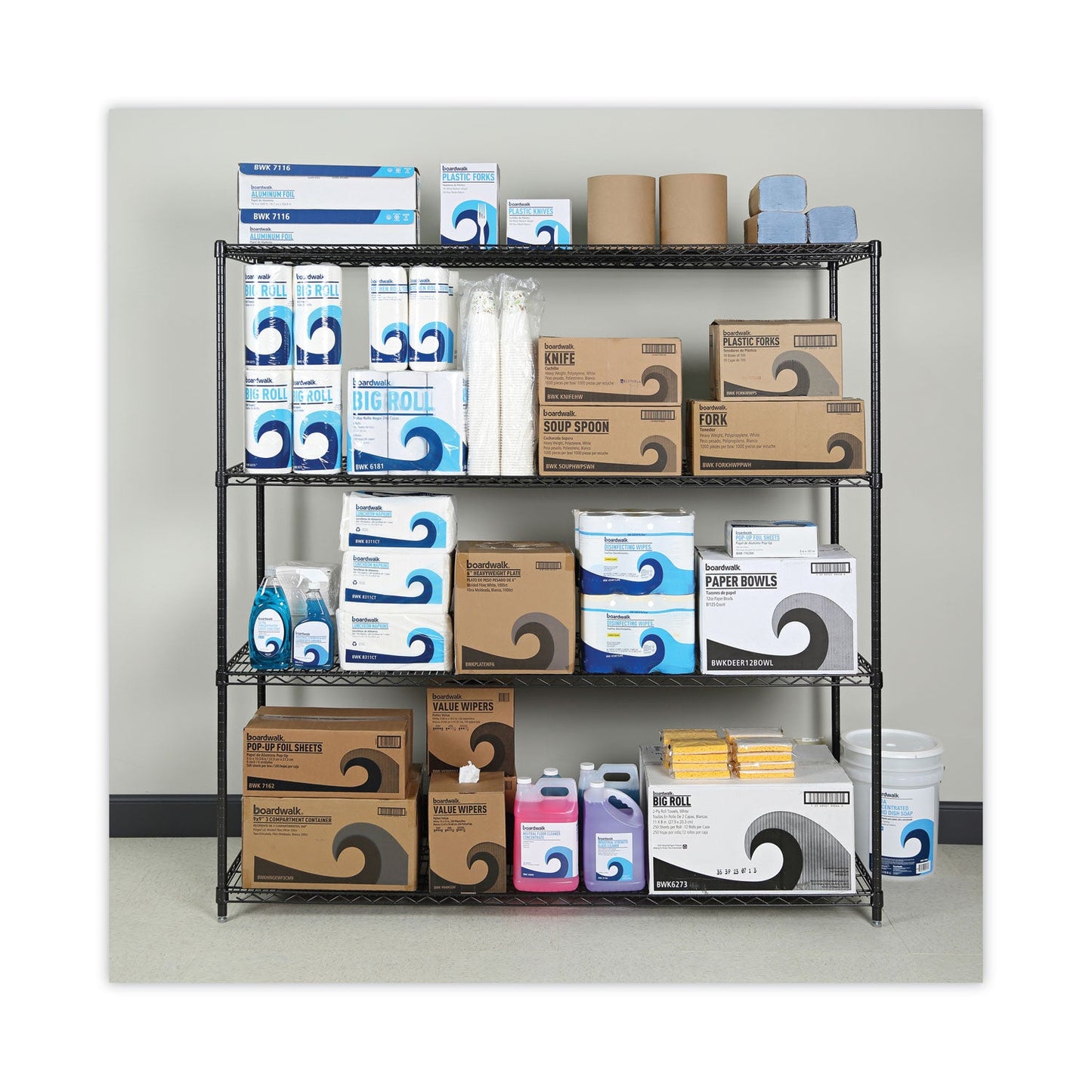 Alera BA Plus Wire Shelving Kit, Four-Shelf, 72w x 24d x 72h, Black Anthracite Plus